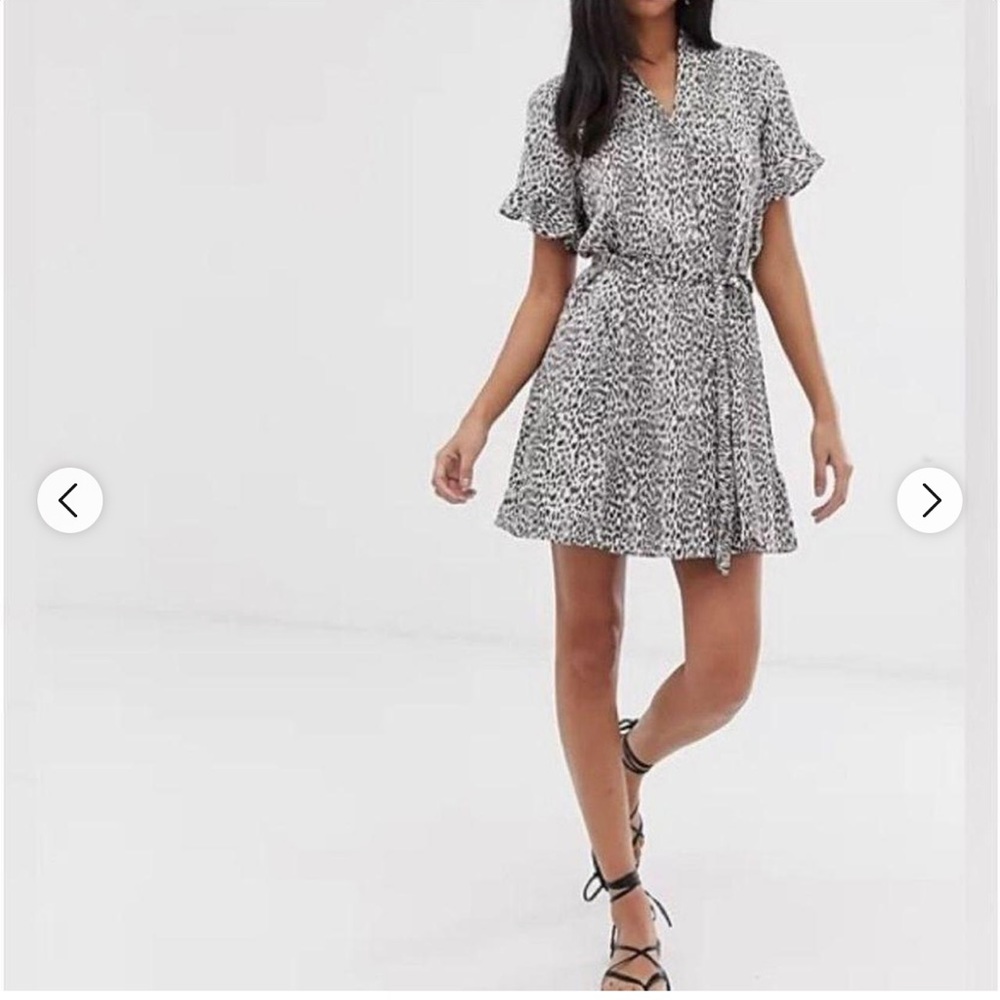 All Saint White And Black Animal Print Button Down Short Sleeve Mini Dress Sz. S